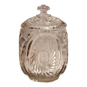 Vintage Pressed Glass Pinwheel Star Design Biscuit Jar Cookie Jar